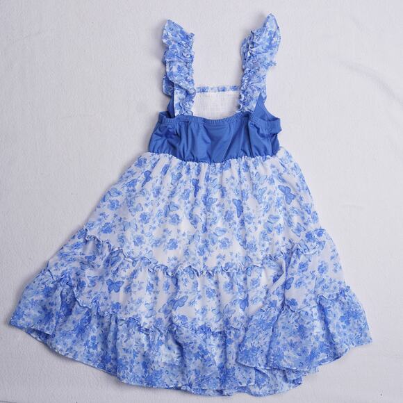 Genuine Rose Other - Girls Sundress Blue White Floral Tiered Ruffle Straps Lined Size 7